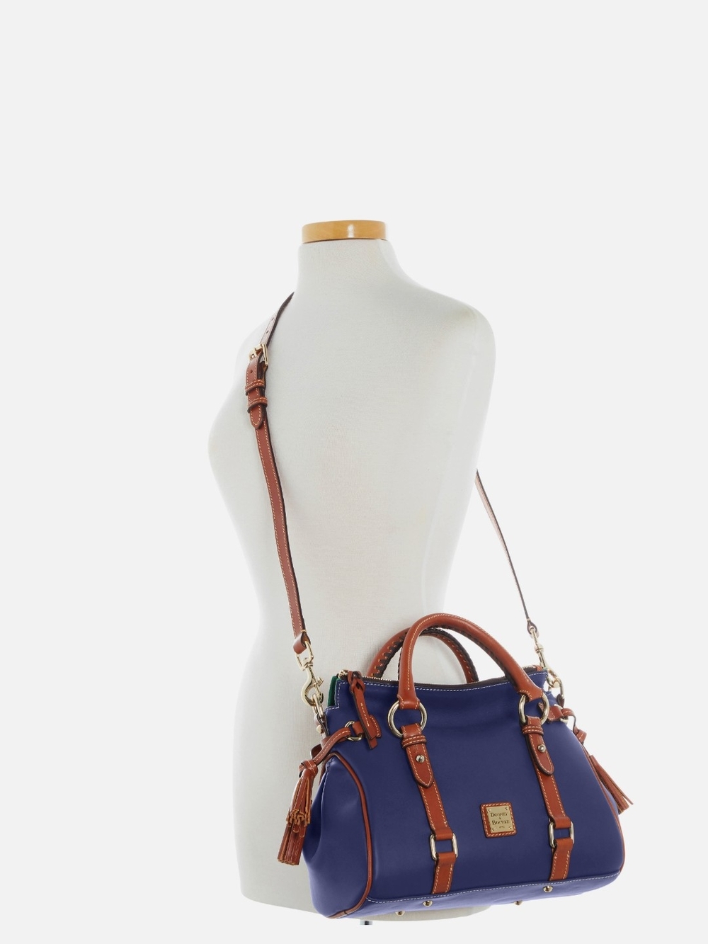 Dooney & Bourke Navy Leather Satchel with Brown Trim - Picture 2 of 5